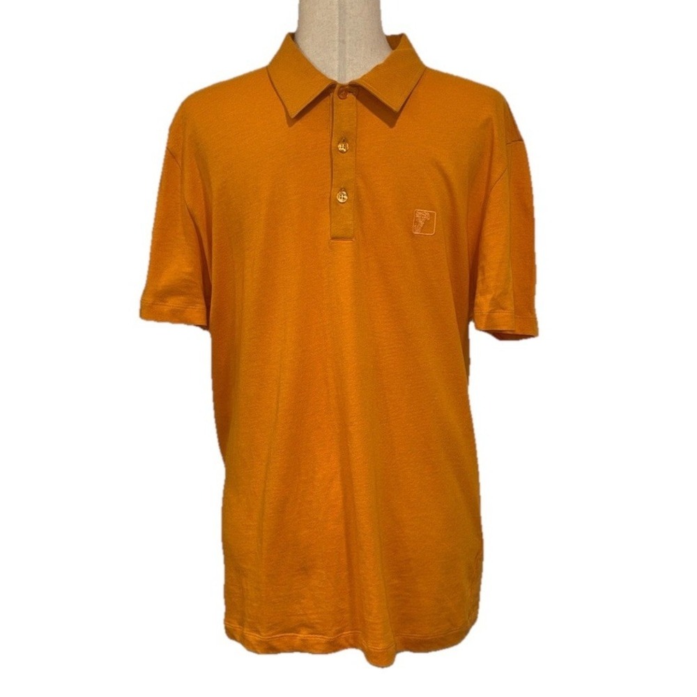 Versace Collection Orange Medusa Head Logo Polo Shirt‎ Mens Size L EUC